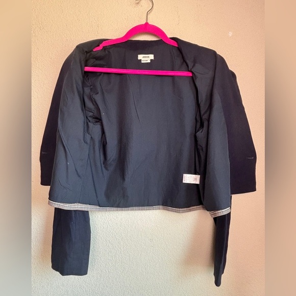 Jason Wu Navy Linen & Plaid Mixed Media Double Breasted Cropped Blazer L - Picture 8 of 12